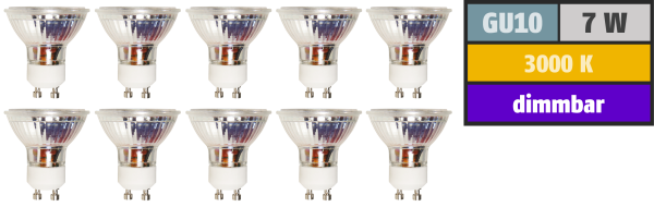 LED-Strahler McShine MCOB GU10, 7W, 450 lm, warmweiß, dimmbar, 10er-Pack