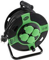 Kunststoff-Kabeltrommel, 40m Kabel, IP44 H05RR-F 3G1,5mm², schwarze Gummileitung