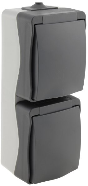 NUQUI Feuchtraum Doppel-Steckdose verti. IP54, Aufputz, 250V / 16A
