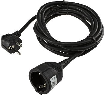 Schutzkontakt-Verlängerung, 3m, schwarz H05VV-F3G 1,5mm² 16A/250V