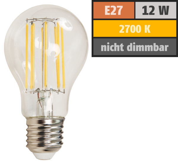 LED Filament Glühlampe E27, 12W, 1500lm, warmweiß, klar