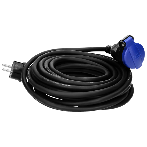 Netzkabel Schutzkontakt-Verlängerung, 30m, 3x1,5mm², IP44, schwarz
