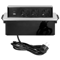 Versenkbare Tischsteckdose, 3x Schuko, 2xUSB (Typ A+C), inkl. 2m Kabel