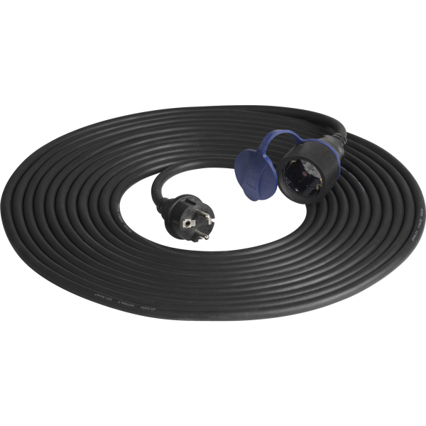 Netzkabel Schutzkontakt-Verlängerung, 10m, IP44, schwarz