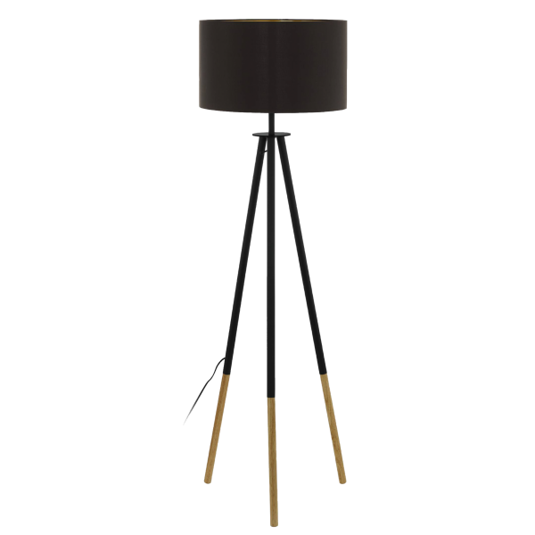 Stehleuchte EGLO Bidford, E27, Holz/Stahl, braun, Textilschirm, 154cm