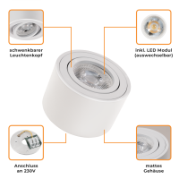 LED-Aufbauleuchte McShine, 5W, 400Lumen, 3000K, ØxH 80x50mm, 5er-Pack