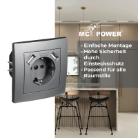 Schutzkontakt-Steckdose mit 2x USB McPower Flair, 250V, 5V/2,1A, UP, anthrazit
