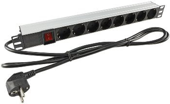 Steckdosenleiste für Rackeinbau, 8-fach 19", max. 3500Watt / 16A, mit Schalter