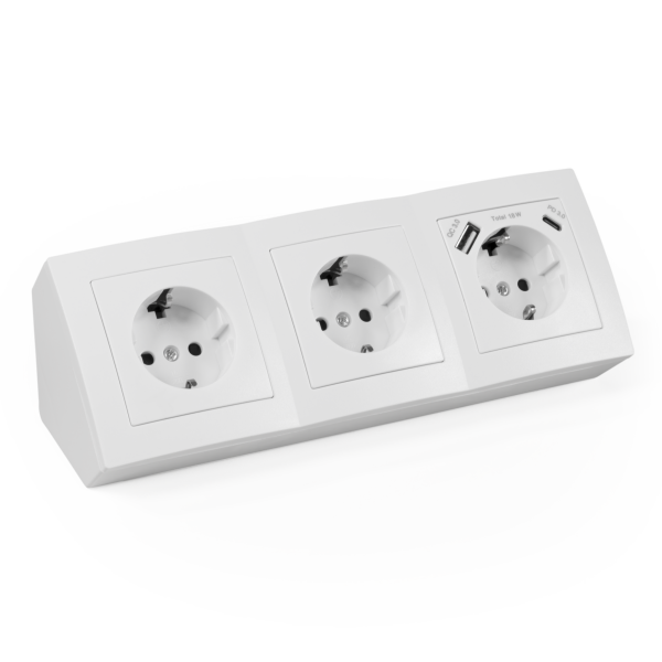 Steckdosenblock McPower Flair weiß, 3-fach Schutzkontakt + USB-C / USB-A