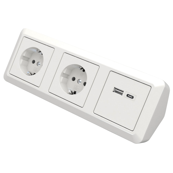 Steckdosenblock McPower Cup Aufbau, weiß, 2-fach Schutzkontakt + 2x USB A+C