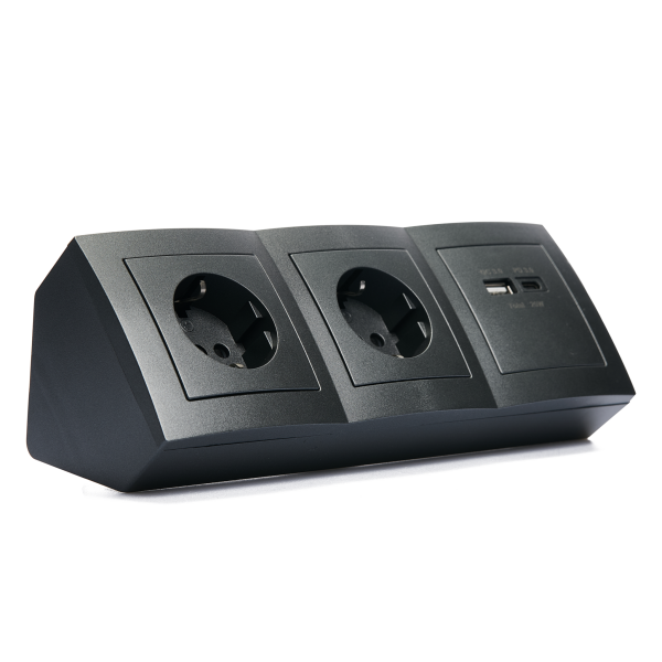 Steckdosenblock McPower Flair anthrazit, 2-fach Schutzkontakt, 2x USB A+C