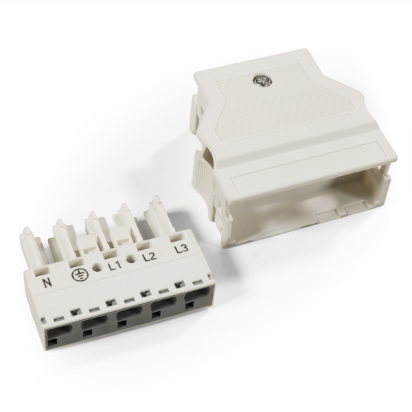 Buchse mit Zugentlastungsgehäuse WAGO, 5-polig, 4mm², weiß