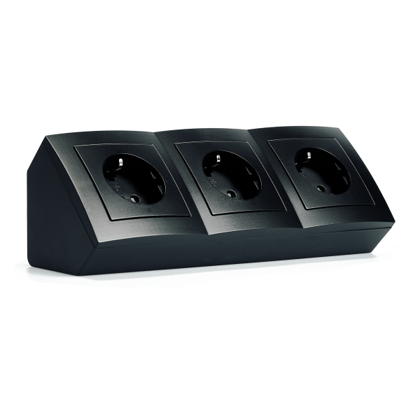 Steckdosenblock McPower Flair Aufbau, matt schwarz, 3-fach Schutzkontakt