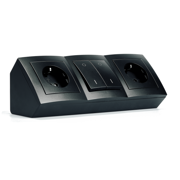 Steckdosenblock McPower Flair Aufbau, matt schwarz, 2-fach + Schalter