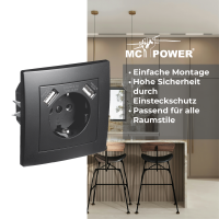Schutzkontakt-Steckdose mit 2x USB McPower Flair,250V, 5V/2,1A,UP,matt schwarz
