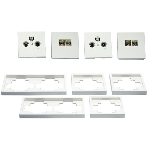 Schalter und Steckdosen Set McPower Shallow Multimedia, 18-teilig, weiß