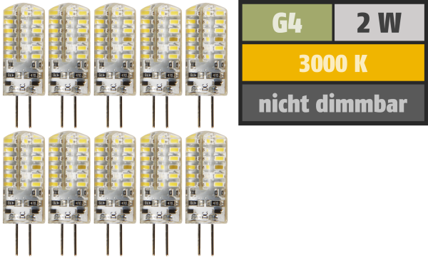 LED-Stiftsockellampe McShine Silicia, G4, 2W, 160lm, warmweiß, 10er-Pack