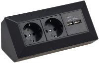 2-fach Steckdosenblock + 2x USB, schwarz 250V~/ 16A, Aufbaumontage, USB 3,1A