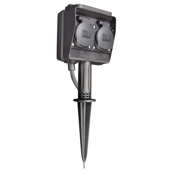 Gartensteckdose McPower, 2-fach, IP44, mit Erdpieß, 3m Kabel