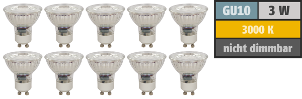 LED-Strahler McShine MCOB GU10, 3W, 250 lm, warmweiß, 10er-Pack