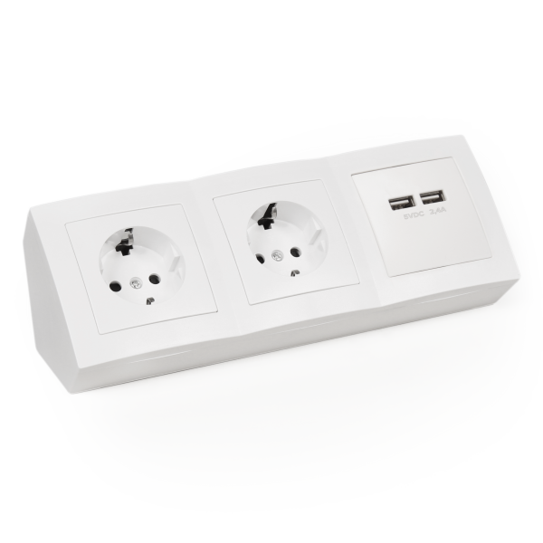 Steckdosenblock McPower Flair Aufbau, weiß, 2-fach Schutzkontakt + 2x USB