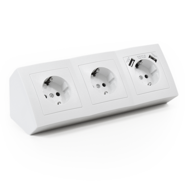Steckdosenblock McPower Flair Aufbau, weiß, 3-fach Schutzkontakt + USB