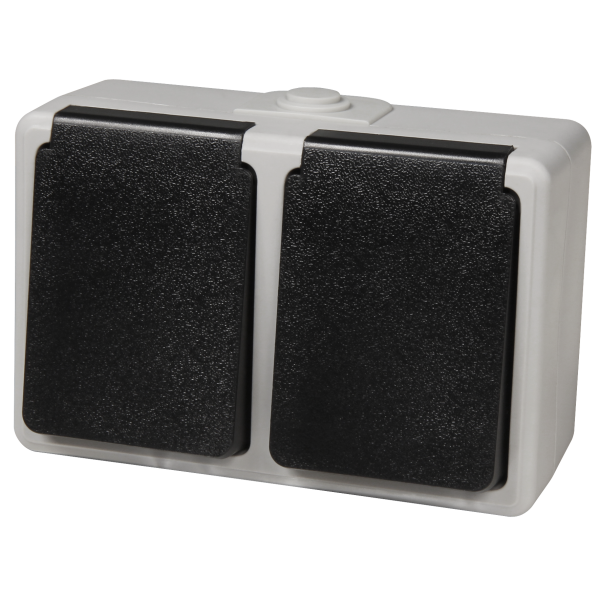 Feuchtraum Doppel-Steckdose McPower Taff, 250V~/16A, IP44, AP, grau