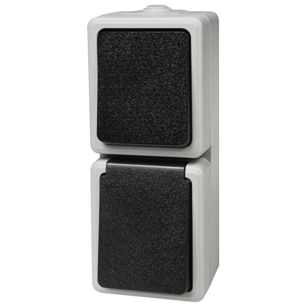 Feuchtraum Kombi-Dose McPower Taff, 250V~, Schalter+Steckdose, IP44, AP, grau