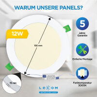 LED Panel rund 170 x 15 mm, 12W CRI >80 Warmweiß 3.000 K
