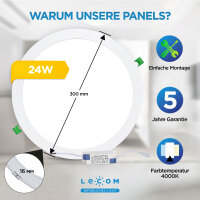 LED Panel rund 300 x 16 mm, 24W CRI >80 Lichtfarbe wählbar