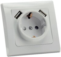 DELPHI Schutzkontakt-Steckdose, weiß 250V~/ 16A, UP, 2x USB Buchse je 5V/1A