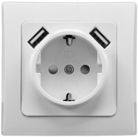 DELPHI Schutzkontakt-Steckdose, weiß 250V~/ 16A, UP, 2x USB Buchse je 5V/1A