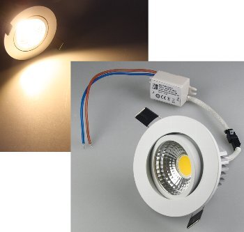 LED-Einbauleuchte "COB-5", 5W, 350lm ALU, 3000K, 95°, Ø85xT47mm, Rahmen weiß