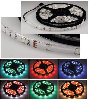 LED-Stripe RGB, 1m lang, 30 LEDs 12V, 6,5W, IP44, weiße Platine